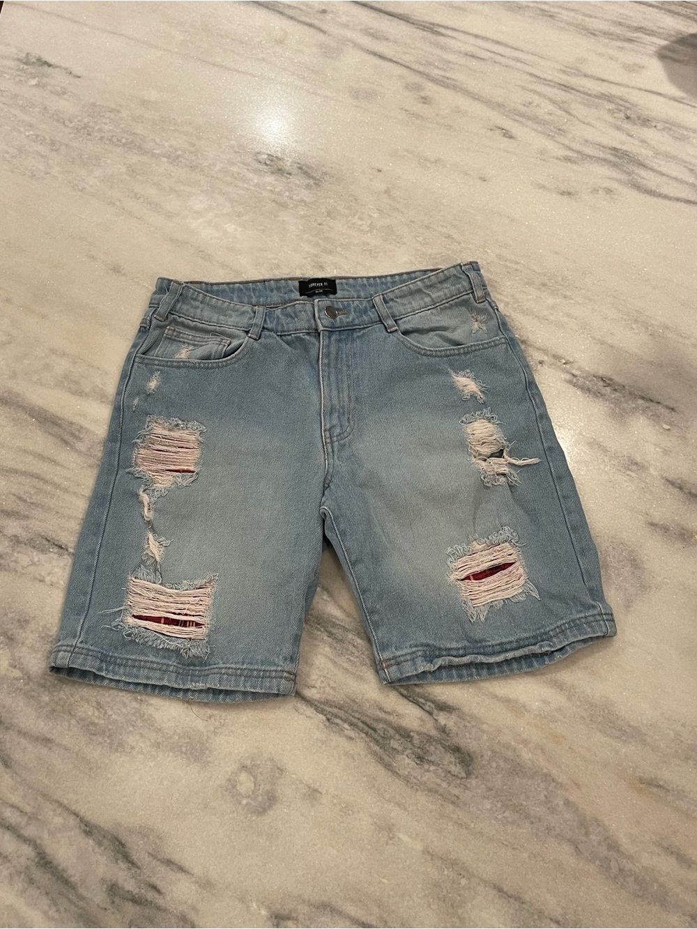 Men’s Forever 21 Light Blue Distressed Denim Shorts
